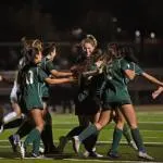 Maria Carrillo teammates celebrate after scoring in their first game against Windsor High back on Jan. 14. In Tuesday’s rematch, the Pumas triumphed to hand the Jaguars their first loss. (Erik Castro/for The Press Democrat)